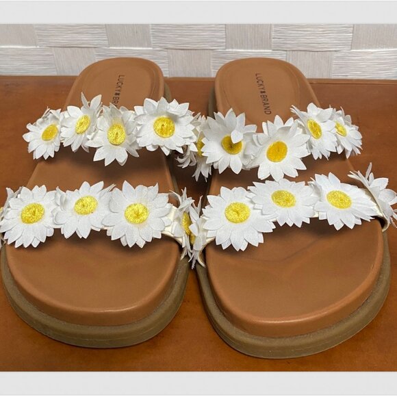 Lucky Brand Yellow White Daisy Sandals Size 7M - Picture 1 of 9